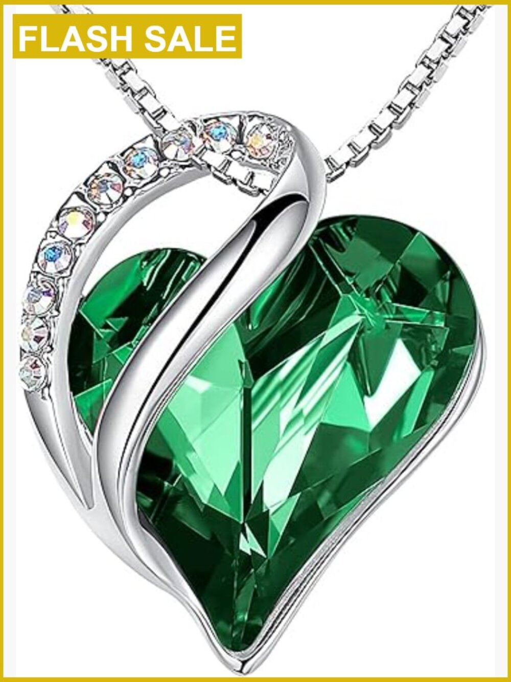 Silver Plated Heart Crystal Pendant Necklace, 18" Adjustable Chain